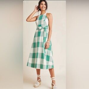 Anthropologie Maeve Greta Green Checkered Apron Dress